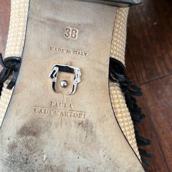 RARE Paula Cademartori | Heeled Leather Sandal with Buckles and Fringe - Picture 7 of 8